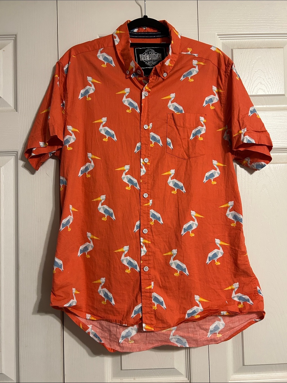 FIVE POINTS Large Men’s Orange Short-Sleeve Button-Down Pelican Slim Fit Flex